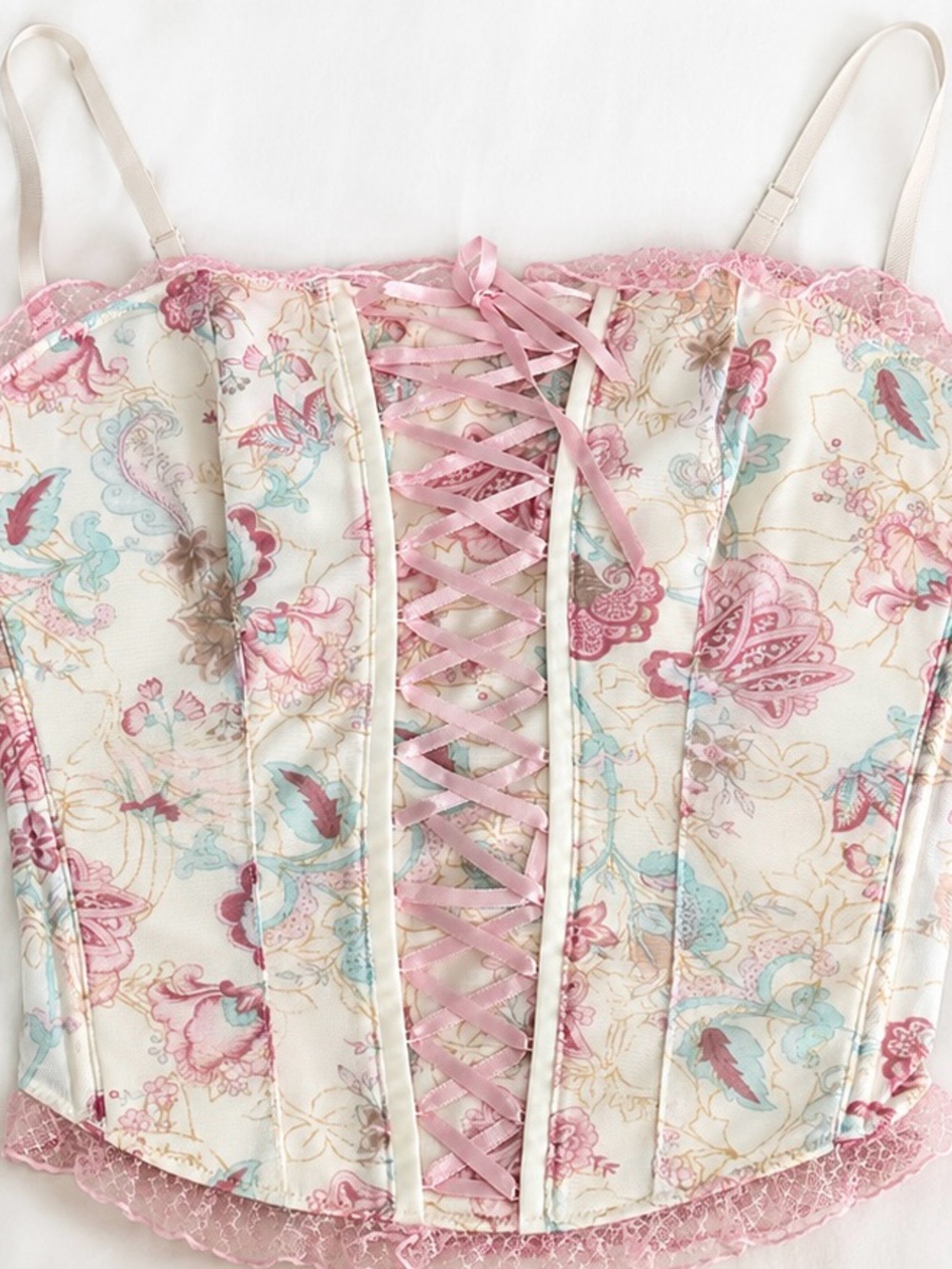 sophie b. Pink & Cream Floral Lace-Up Bustier - Picture 2 of 3